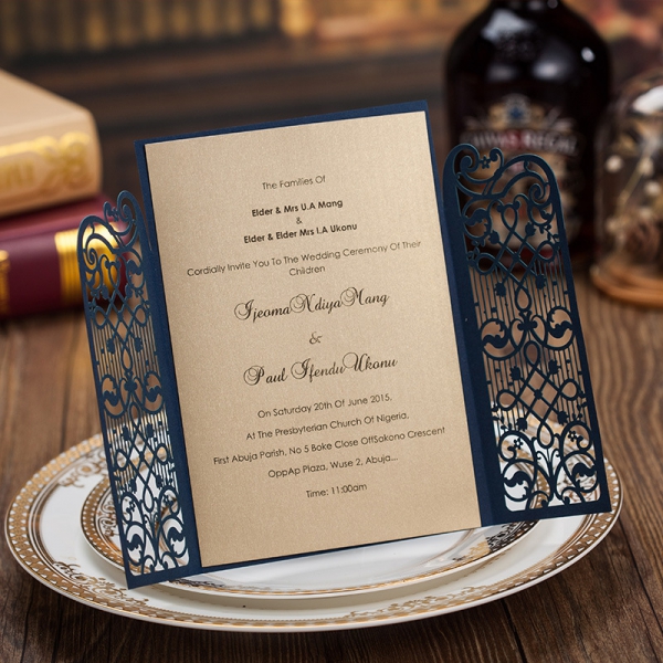 Cheap Navy Gate Laser Cut Wedding Invitations Rustic and 