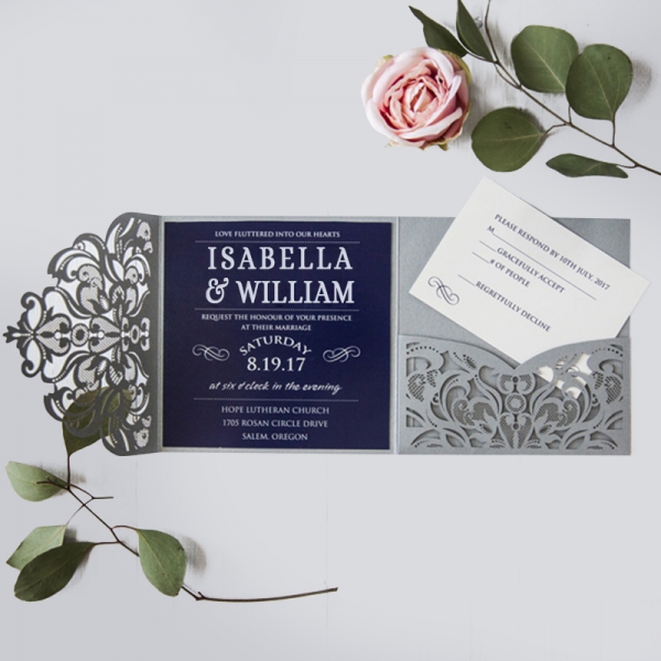 blue wedding invitation
