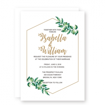 Printable Modern Wedding Invitations with Olive Green Leaves WIP057