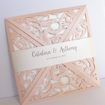 Blush Pink Laser Cut Wedding Invitation, elegant wedding invitations WLC029