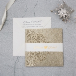 Luxury Champagne Gold Glitter Tri-Fold Pocket Wedding Invitation with Belly Band WLC041