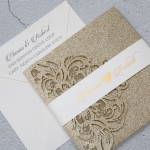 Luxury Champagne Gold Glitter Tri-Fold Pocket Wedding Invitation with Belly Band WLC041