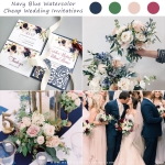 Navy Blue Floral Laser Cut Wedding Invitations, Pocket Invitations, Vintage Watercolor Flowers Pattern, Spring Wedding Invitation, Cheap Invitations WS004
