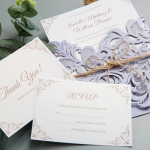 Graceful Lilac Floral Laser Cut Wedding Invitation with Twine Band WS005