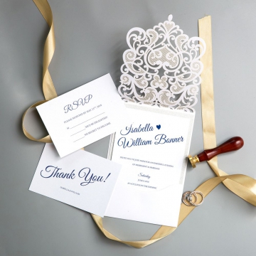 Modern Floral Laser Cut Wedding Invitations with Diamante, Spring White Wedding Colors, Affordable Wedding Invitations WS012