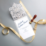 Classic Elegant Ivory Geometric Floral Laser Cut Wedding Invitation WS012