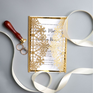 Luxurious Gold Glittery Laser Cut Wedding Invitations WS017