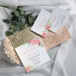 Graceful Rose Gold Shimmer Pocket Laser Cut Wedding Invitations WS021