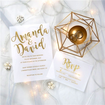 luxury modern custom foil wedding invitation suites on vellum paper, transparent wedding invitations VIP001