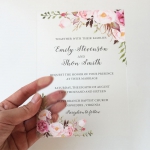 Clear Floral Acrylic Wedding Invitation | Plastic Wedding Invites | Burgundy Navy Blush Floral ACL002