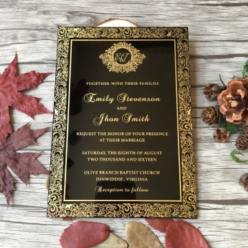 Customized Royal style Black Acrylic Wedding Invitation Card Acrylic Invitations, Transparent Wedding Invitations ACL003