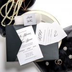 Black vintage wedding invitations with vellum transparent belly band and square tag, classic pocket wedding invitation for fall and winter ws034
