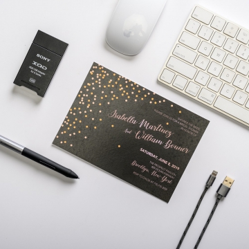 Chic Affordable Black and Rose Gold Engagement Invitation Card EIC003