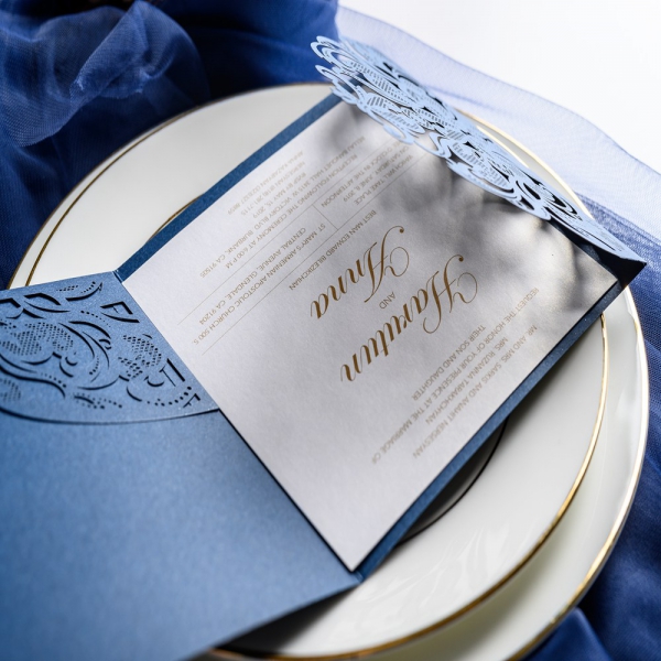 Blank Navy Blue Wedding Invitations Kit Laser Cut Hollow - Temu