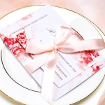 Elegant red peony wedding invitations with blush pink ribbon, Rustic weddings, Watercolor invites, Boho invites, Spring summer WS064