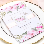 Elegant pink floral wedding invitations with blush ribbon and monogrammed tag, Spring and summer wedding ideas, Rustic weddings, sweet 16th  WS055