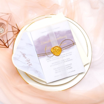 Vellum wedding invitations with gold wax seal WS061