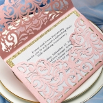 Blush Pink pocket wedding invitations with diamante, gold glitter lining, elegant laser cut wedding invitations, affordable invites, classic, spring, fall WS067
