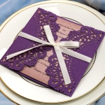 Rustic purple wedding invitations with ivory ribbon, laser cut, elegant wedding invitations, bridal shower invitations, cheap wedding invitations, Kraft paper, country WS070