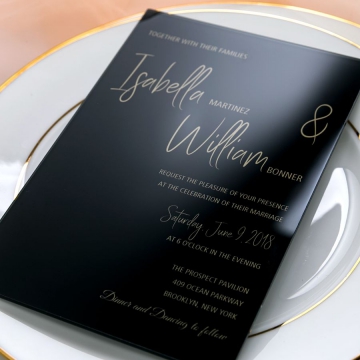 Glassy  Black Acrylic Wedding Invitation，Gold Foil Transparent Wedding Invitations, Formal Weddings, Fall and Winter WS085