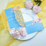 Yellow and dusty blue laser cut wedding invitation, elegant wedding invite, beach wedding, summer wedding, spring WS106