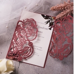 Classic burgundy laser cut wedding invitations, elegant wedding invite, fall, winter WS113