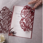 Classic burgundy laser cut wedding invitations, elegant wedding invite, fall, winter WS113