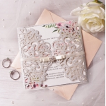 Elegant silver and blush laser cut invitations, floral pattern, spring weddings, romantic wedding invites, rustic WS116 