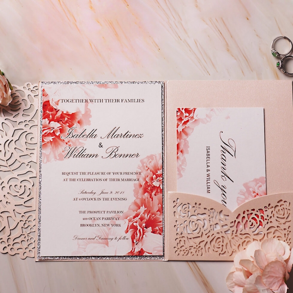 Blush And Silver Watercolor Invite Laser Cut Invite Spring