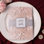 Blush and silver laser cut wedding invitations, cheap invite, spring and summer, luxury and elegant WS129