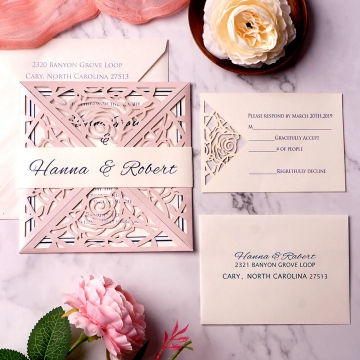 Blush laser cut wedding invitation WS134