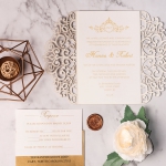 Classic and elegant gold invite, laser cut invite, foil invites, vellum belly band, royal wedding invite, monogram, art decor WS136
