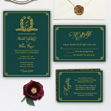 Emerald green and gold royal wedding invitation WS139