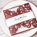 Classic burgundy and gold wedding invitations, laser cut invitations, cheap invites, spring, fall, winter weddings WS150