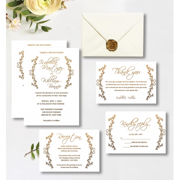 Rustic gold minimalist wedding invitations WS152