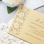 Elegant gold and white pocket wedding invitations, laser cut invitations, custom invites with ribbon and silver embellishments, classic, luxury WS154