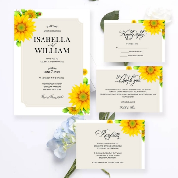 Rustic sunflower wedding invitations, spring summer and fall weddings WS156