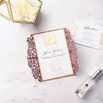 Romantic elegant burgundy and gold invitations, royal wedding invitations, laser cut invitations WS158