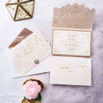 Elegant mild tri-fold pocket laser cut invitations, gold invites, rose gold backer, wedding invitation with rsvps, free print invitations WS168