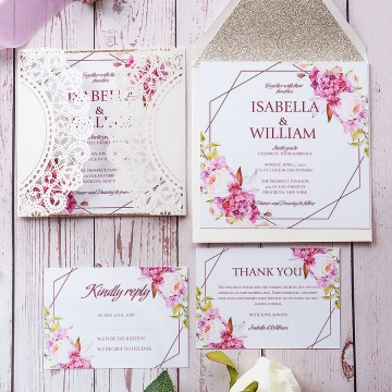 Rustic Ivory floral laser cut wedding invite suite WS170