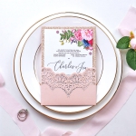 Rose gold and blush simple pocket wedding invitation, rustic invite elegant cheap spring summer WS178
