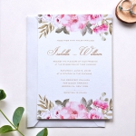 Modern vellum floral wedding invite with dusty blue ribbon spring summer WS183 