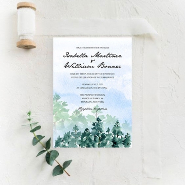 Watercolor mountain wedding invite with trees WS184