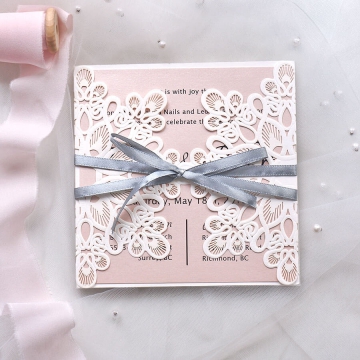 Mild elegant ivory and blush square wrap wedding invitations WS186