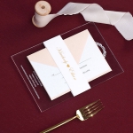 Elegant blush gold acrylic wedding invite, foil belly band SW191