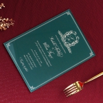 Royal design emerald green acrylic wedding invitations, vintage invite, monogram style WS190