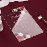 Boho rustic acrylic floral wedding invite, burgundy and navy flowers WS192