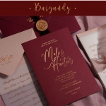 Elegant foil wedding invite, burgundy and ivory, vintage invite WS200