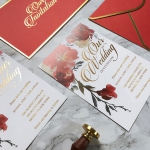 Romantic red watercolor wedding invite, vellum wedding invite, gold foil invite rustic WS202 