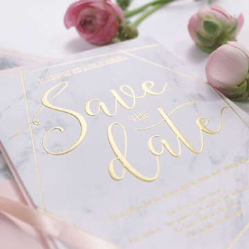 Marble geometric gold foil wedding save the date, letterpress wedding invite. STD008